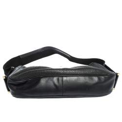 Pre Owned Gucci Black Perforated Leather and Canvas Vintage Jackie Shoulder Bag