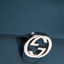 مملوكة مسبقًا حقيبة محفظة غوتشي قلاب حرف الشعار جي متشابك جلد أزرق مخضر داكن