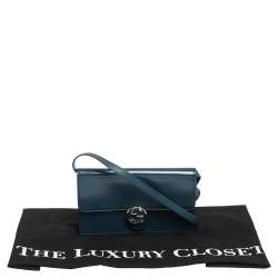 مملوكة مسبقًا حقيبة محفظة غوتشي قلاب حرف الشعار جي متشابك جلد أزرق مخضر داكن