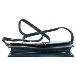 مملوكة مسبقًا حقيبة محفظة غوتشي قلاب حرف الشعار جي متشابك جلد أزرق مخضر داكن