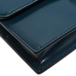 مملوكة مسبقًا حقيبة محفظة غوتشي قلاب حرف الشعار جي متشابك جلد أزرق مخضر داكن