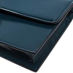 مملوكة مسبقًا حقيبة محفظة غوتشي قلاب حرف الشعار جي متشابك جلد أزرق مخضر داكن