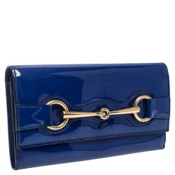 مملوكة مسبقًا محفظة غوتشي كونتينتال هورسبيت جلد لامع أزرق