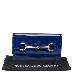 مملوكة مسبقًا محفظة غوتشي كونتينتال هورسبيت جلد لامع أزرق