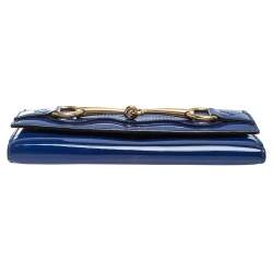 مملوكة مسبقًا محفظة غوتشي كونتينتال هورسبيت جلد لامع أزرق