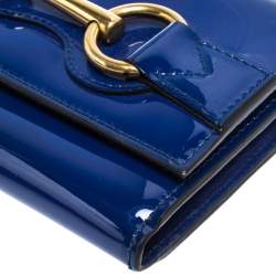 مملوكة مسبقًا محفظة غوتشي كونتينتال هورسبيت جلد لامع أزرق