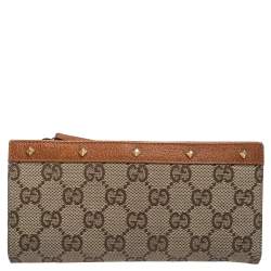 Gucci Beige/Orange GG Canvas and Leather Studded Continental Wallet
