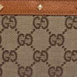 Gucci Beige/Orange GG Canvas and Leather Studded Continental Wallet