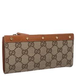 Gucci Beige/Orange GG Canvas and Leather Studded Continental Wallet