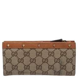 Gucci Beige/Orange GG Canvas and Leather Studded Continental Wallet