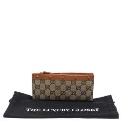 Gucci Beige/Orange GG Canvas and Leather Studded Continental Wallet