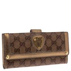 Gucci Beige/Metallic GG Crystal Canvas and Leather Heart Bifold Continental Wallet