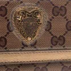 Gucci Beige/Metallic GG Crystal Canvas and Leather Heart Bifold Continental Wallet