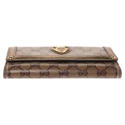 Gucci Beige/Metallic GG Crystal Canvas and Leather Heart Bifold Continental Wallet