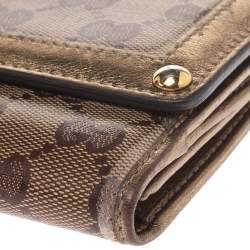 Gucci Beige/Metallic GG Crystal Canvas and Leather Heart Bifold Continental Wallet