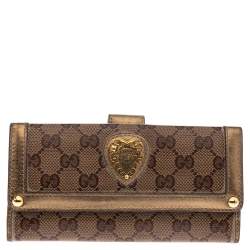 Gucci Beige/Metallic GG Crystal Canvas and Leather Heart Bifold Continental Wallet
