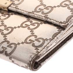 Pre Owned Gucci Metallic Gold Guccissima Leather Flap Continental Wallet