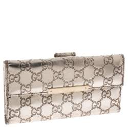 Pre Owned Gucci Metallic Gold Guccissima Leather Flap Continental Wallet