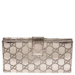 Pre Owned Gucci Metallic Gold Guccissima Leather Flap Continental Wallet