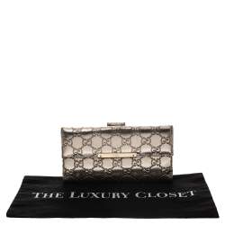 Pre Owned Gucci Metallic Gold Guccissima Leather Flap Continental Wallet