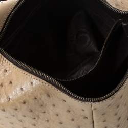 Pre Owned Gucci Beige/Dark Brown Ostrich Horsebit Hobo
