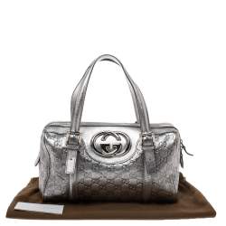 Gucci Metallic Silver Guccissima Leather Britt Boston Bag