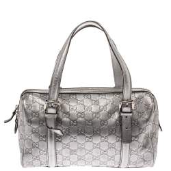 Gucci Metallic Silver Guccissima Leather Britt Boston Bag