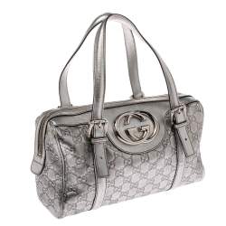 Gucci Metallic Silver Guccissima Leather Britt Boston Bag