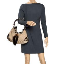 Pre Owned حقيبة غوتشي مينك إندي جلد وكانفاس بيج /بني ميتاليك