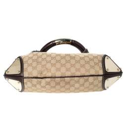 Pre Owned حقيبة غوتشي مينك إندي جلد وكانفاس بيج /بني ميتاليك