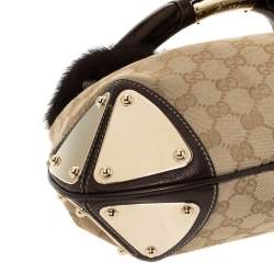 Pre Owned حقيبة غوتشي مينك إندي جلد وكانفاس بيج /بني ميتاليك