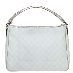 Pre Owned Gucci White/Gold GG Supreme Canvas and Patent Leather Plus Joy Hobo