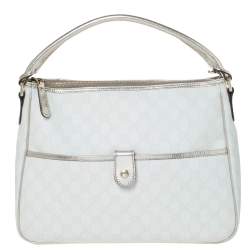 Pre Owned Gucci White/Gold GG Supreme Canvas and Patent Leather Plus Joy Hobo