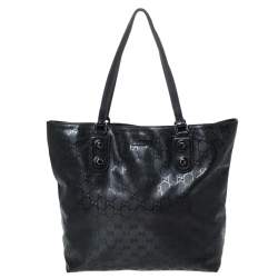 Pre Owned Gucci Black GG Imprime Coated Canvas Metal Stud Tote