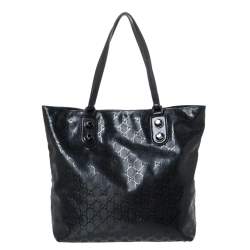 Pre Owned Gucci Black GG Imprime Coated Canvas Metal Stud Tote