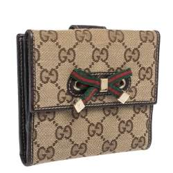 Gucci Beige/Brown GG Canvas Mayfair Bow Flap Compact Wallet 