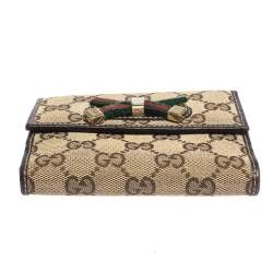 Gucci Beige/Brown GG Canvas Mayfair Bow Flap Compact Wallet 