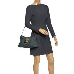 Pre Owned Fendi Blue Denim and Python Mama Baguette Bag