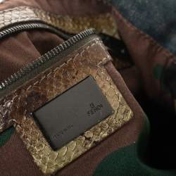 Pre Owned Fendi Blue Denim and Python Mama Baguette Bag