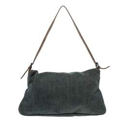 Pre Owned Fendi Blue Denim and Python Mama Baguette Bag