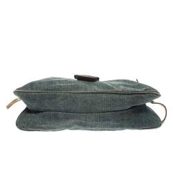 Pre Owned Fendi Blue Denim and Python Mama Baguette Bag
