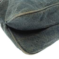 Pre Owned Fendi Blue Denim and Python Mama Baguette Bag