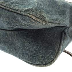 Pre Owned Fendi Blue Denim and Python Mama Baguette Bag