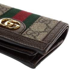 Gucci Brown GG Supreme Canvas and Leather Web Ophidia Card Case Wallet