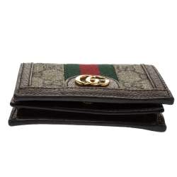 Gucci Brown GG Supreme Canvas and Leather Web Ophidia Card Case Wallet