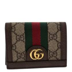 Gucci Brown GG Supreme Canvas and Leather Web Ophidia Card Case Wallet