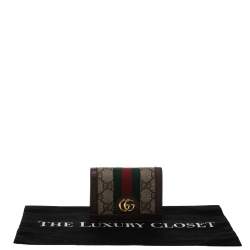Gucci Brown GG Supreme Canvas and Leather Web Ophidia Card Case Wallet