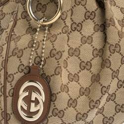Pre Owned Gucci Beige/Brown GG Canvas and Leather Sukey Tote