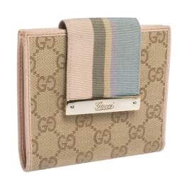 Gucci Beige/Pink GG Canvas French Flap Wallet