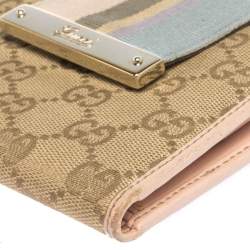 Gucci Beige/Pink GG Canvas French Flap Wallet